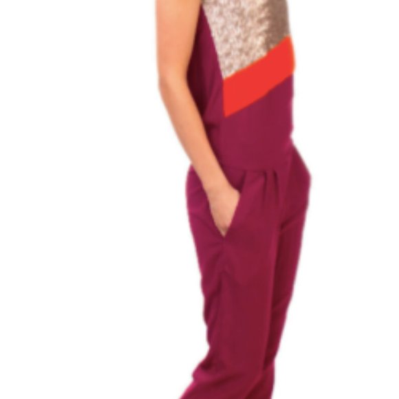 SUOLI Jumpsuit Size M Sequins Pleated Keyhole Back - Picture 4 of 7